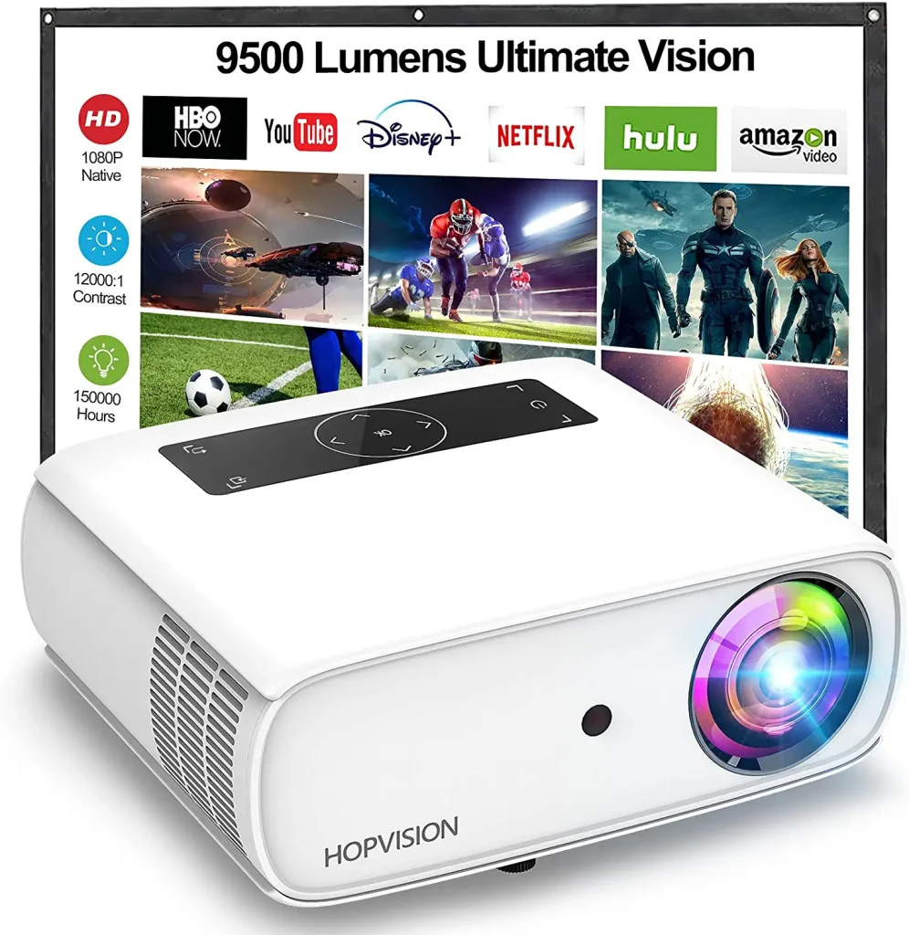 HOPVISION Native 1080P Projector Full HD, 9500Lux Movie Projector
